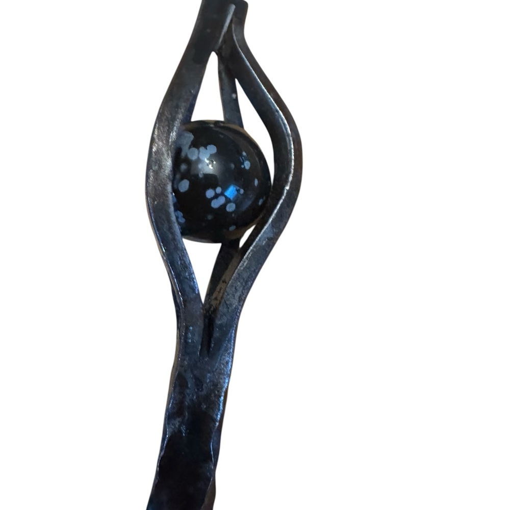 Hand Forged Blacksmith Wand Art Glass Orb Artisan Sculpture